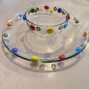 Vintage Dary Rees Glass Serving 13" Platter And 6"Bowl And‎ Spoon